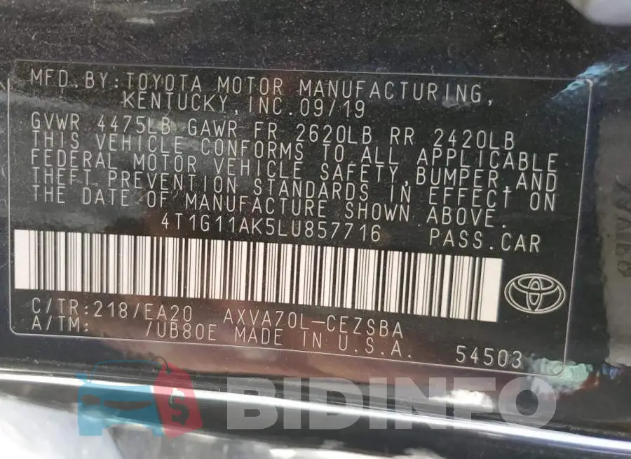 4T1G11AK5LU857716 Photo# 12