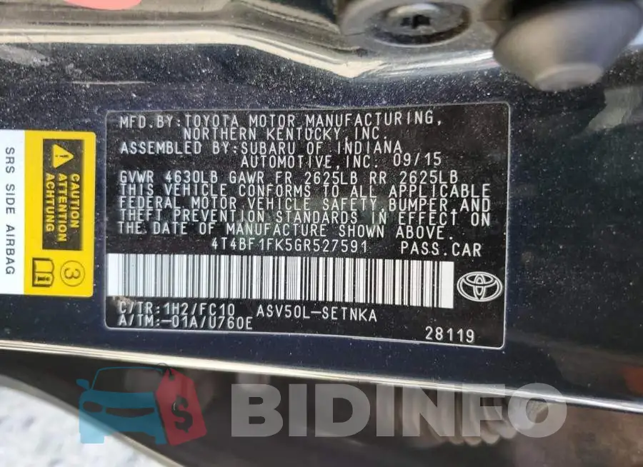 4T4BF1FK5GR527591 Photo# 12