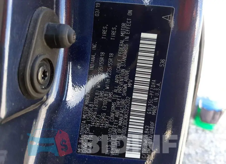 5TDDZ3DCXKS225202 Photo# 13