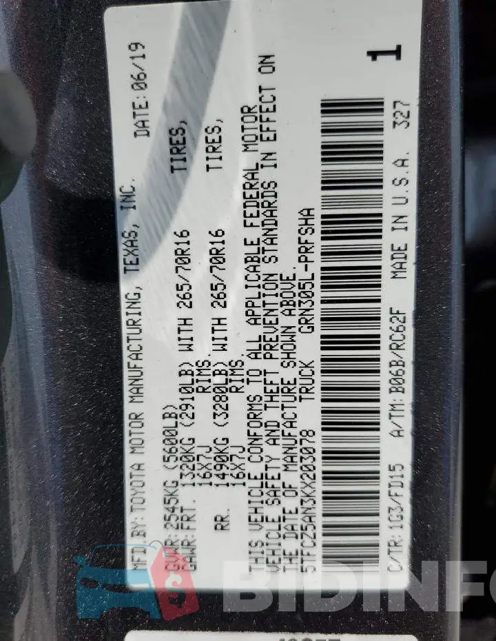 5TFCZ5AN3KX203078 Photo# 13