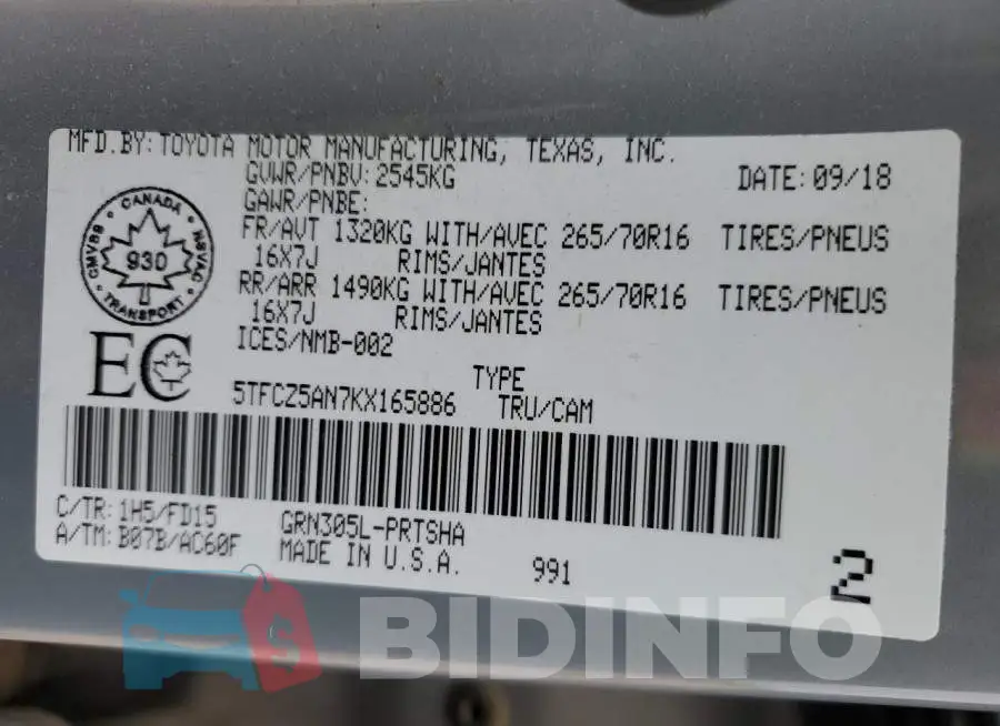 5TFCZ5AN7KX165886 Photo# 13