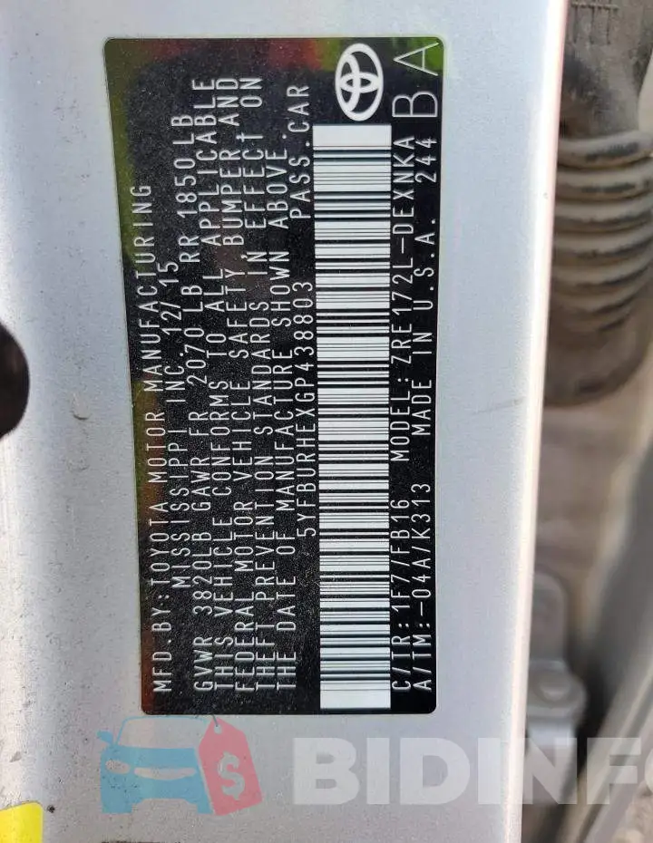 5YFBURHEXGP438803 Photo# 12