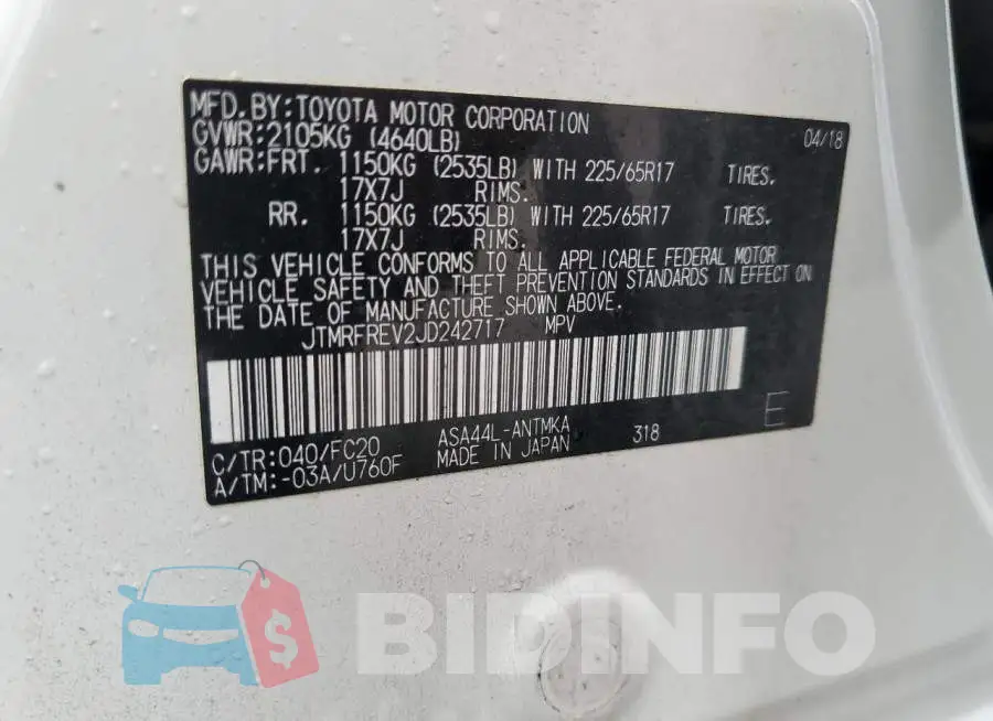 JTMRFREV2JD242717 Photo# 14