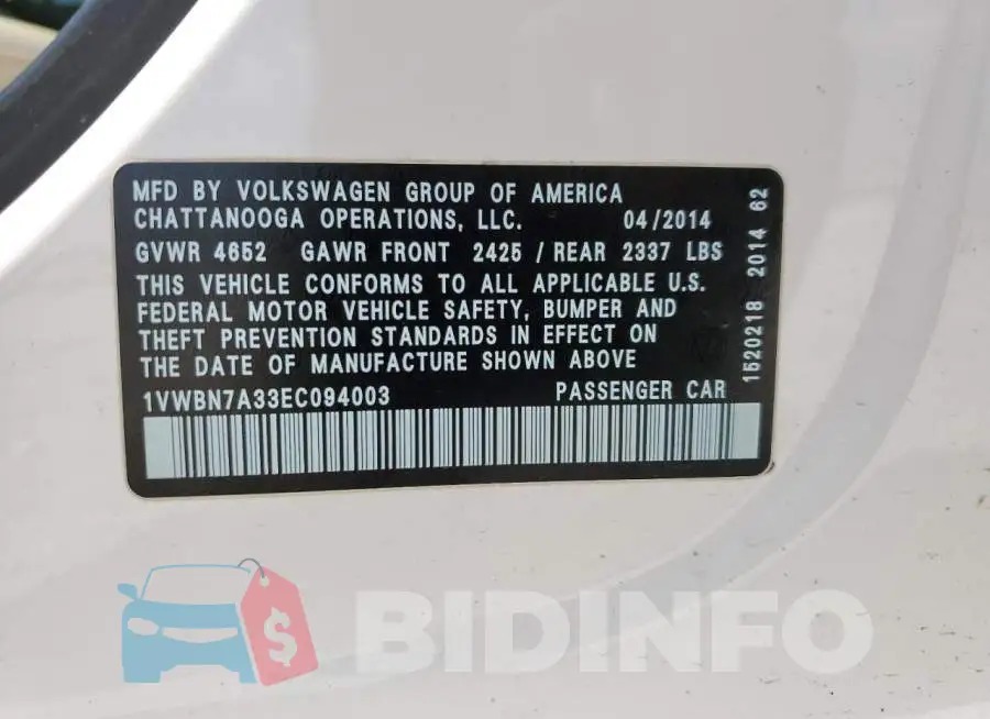 1VWBN7A33EC094003 Photo# 12