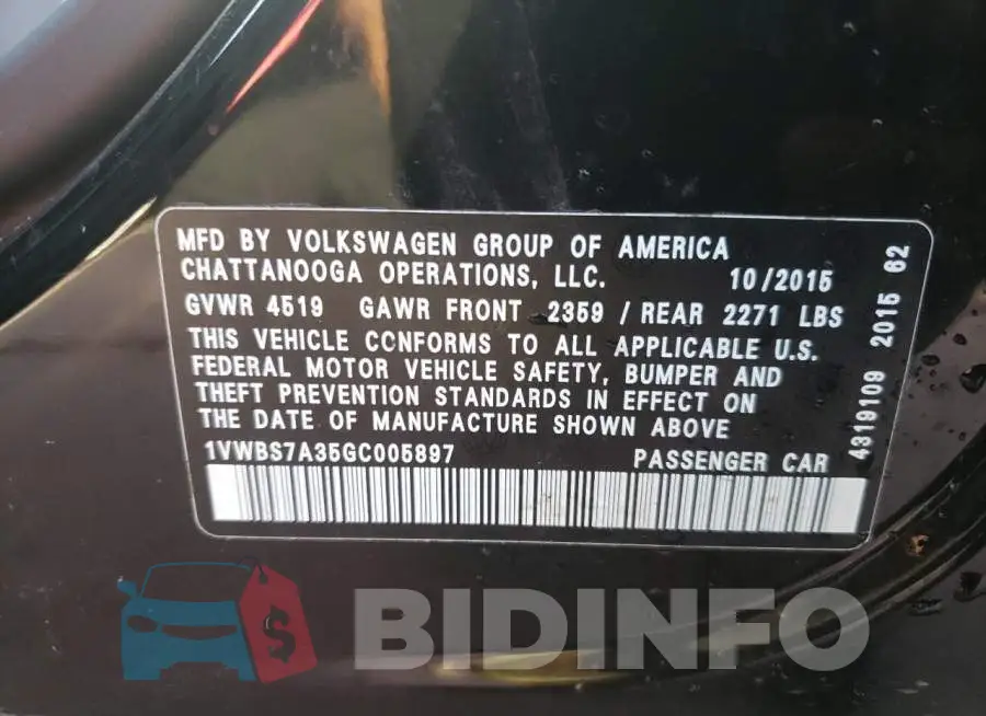1VWBS7A35GC005897 Photo# 12