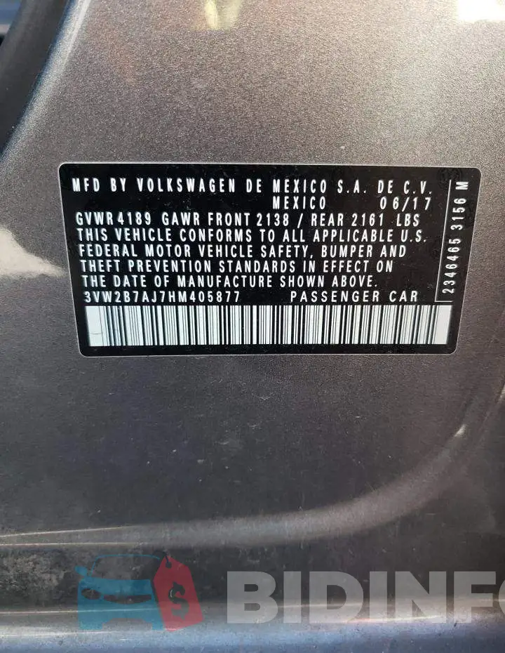 3VW2B7AJ7HM405877 Photo# 12