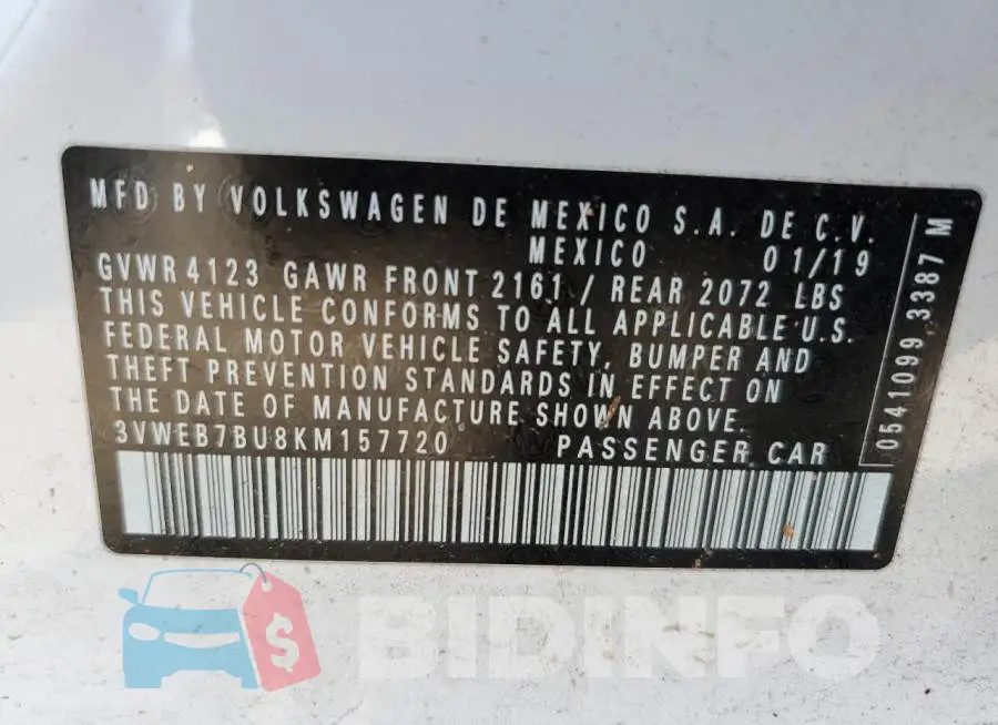 3VWEB7BU8KM157720 Photo# 12