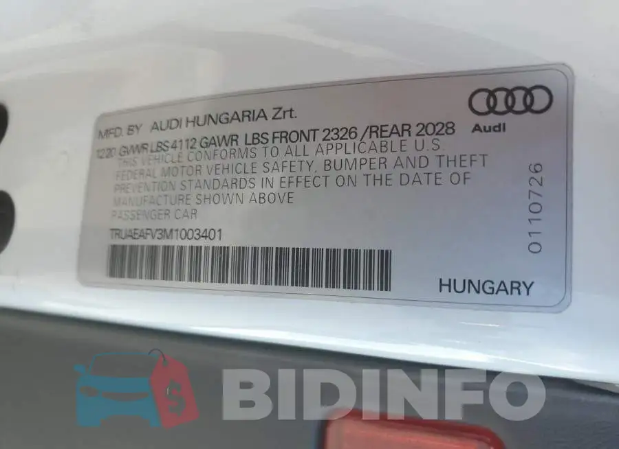 TRUAEAFV3M1003401 Photo# 12