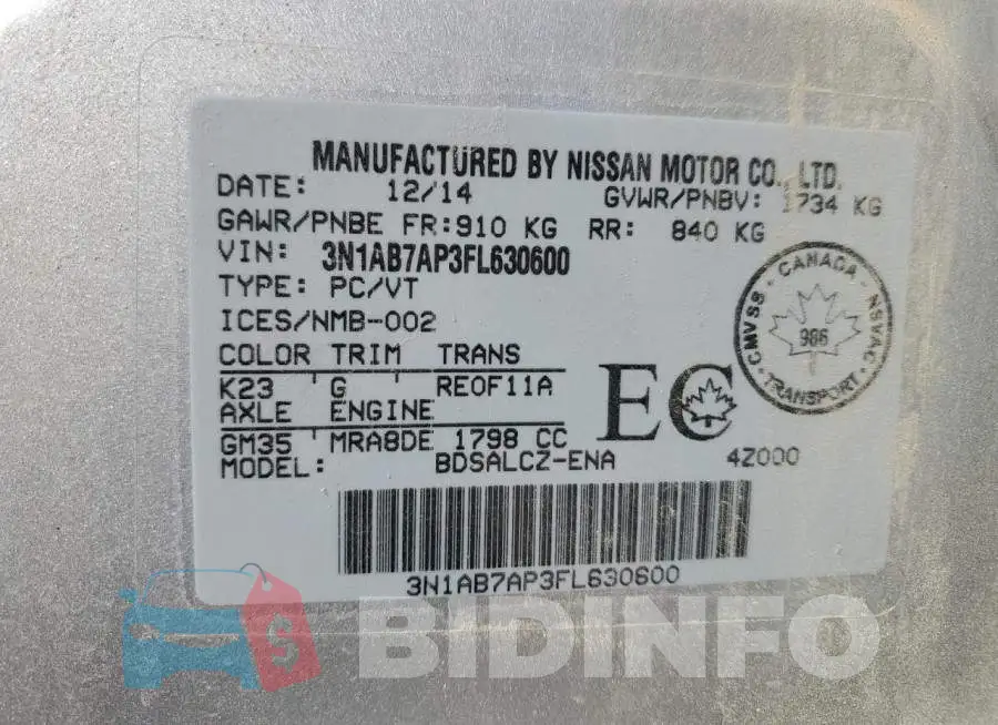 3N1AB7AP3FL630600 Photo# 12