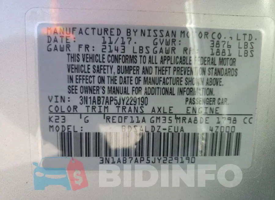 3N1AB7AP5JY229190 Photo# 13