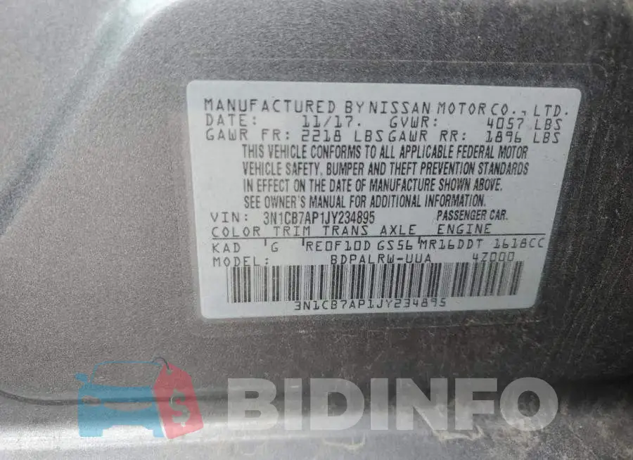 3N1CB7AP1JY234895 Photo# 12