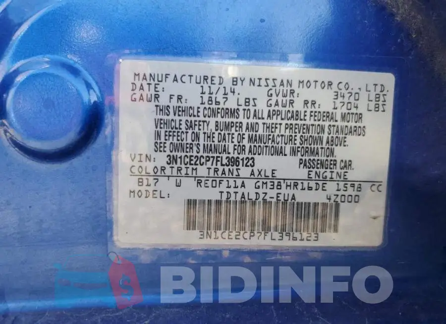 3N1CE2CP7FL396123 Photo# 12