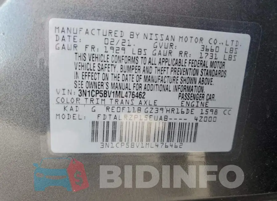 3N1CP5BV1ML476462 Photo# 13
