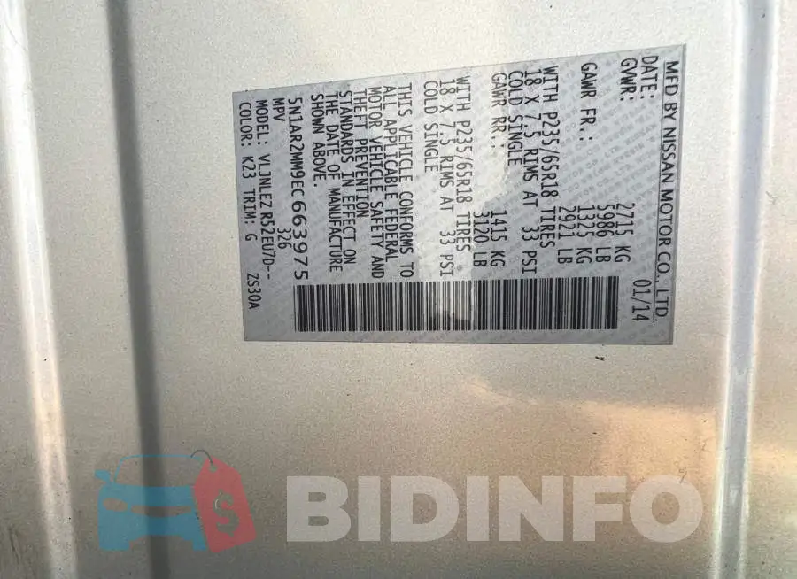 5N1AR2MM9EC663975 Photo# 10