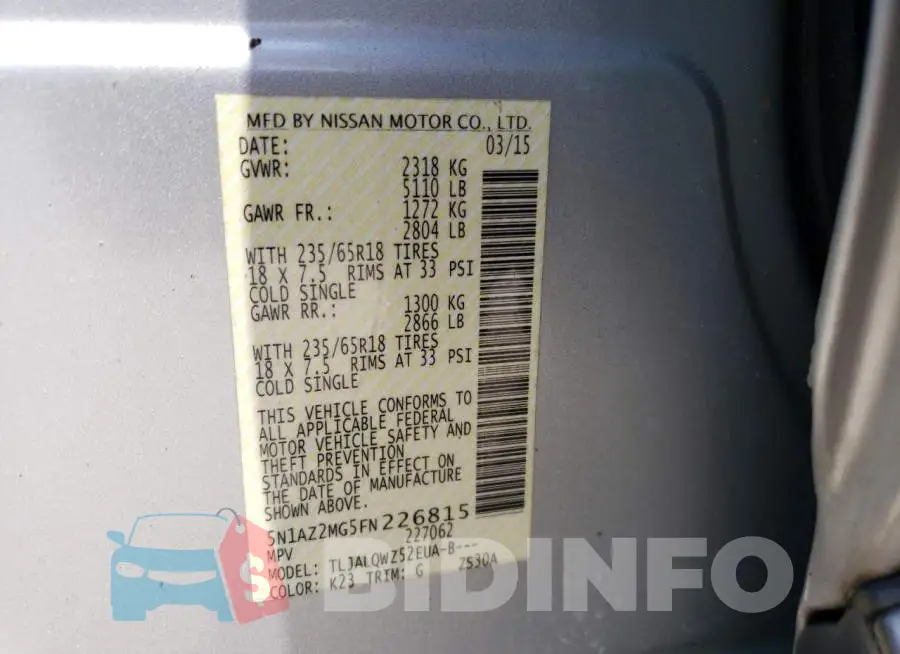5N1AZ2MG5FN226815 Photo# 13