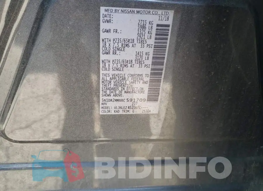 5N1DR2MMXKC591709 Photo# 14
