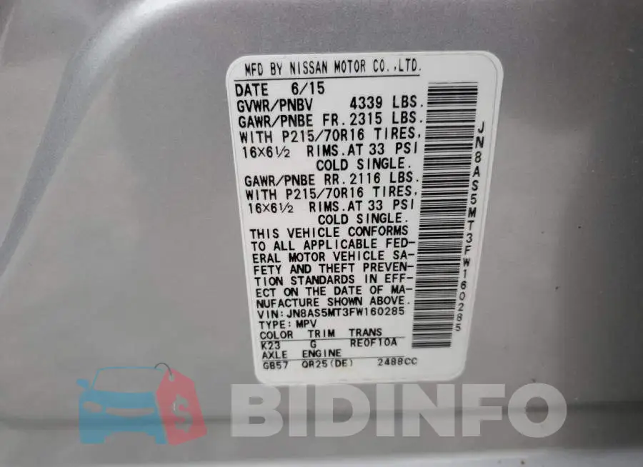 JN8AS5MT3FW160285 Photo# 12