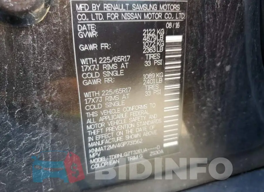 KNMAT2MV4GP731562 Photo# 14
