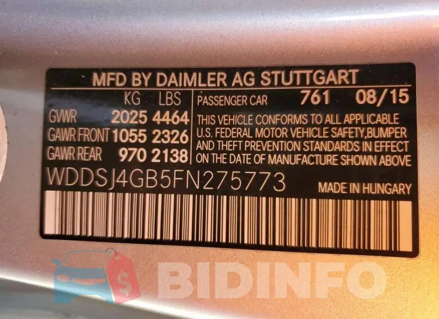 WDDSJ4GB5FN275773 Photo# 12