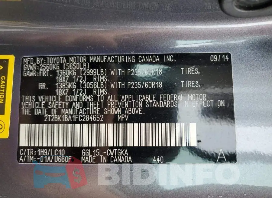 2T2BK1BA1FC284652 Photo# 14