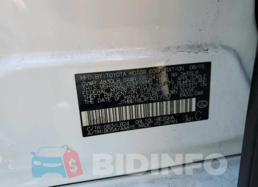 JTHBE1BLXFA017137 Photo# 12