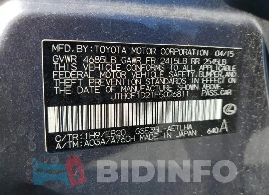 JTHCF1D21F5026811 Photo# 12