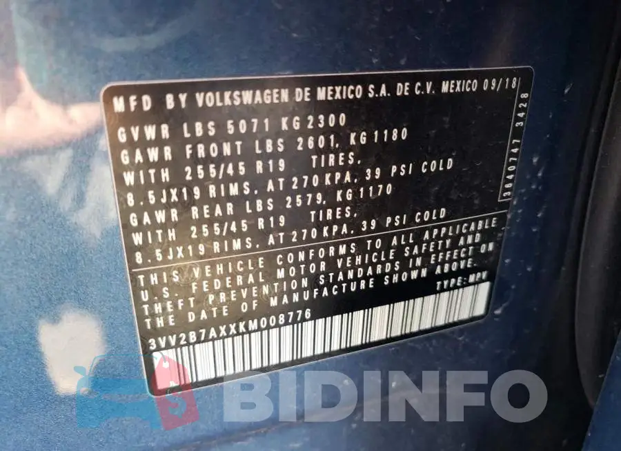 3VV2B7AXXKM008776 Photo# 12