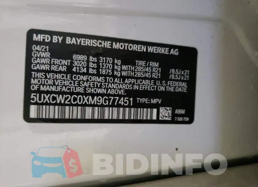 5UXCW2C0XM9G77451 Photo# 13
