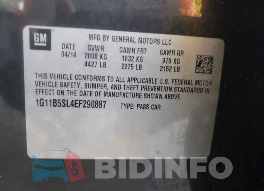 1G11B5SL4EF290887 Photo# 12
