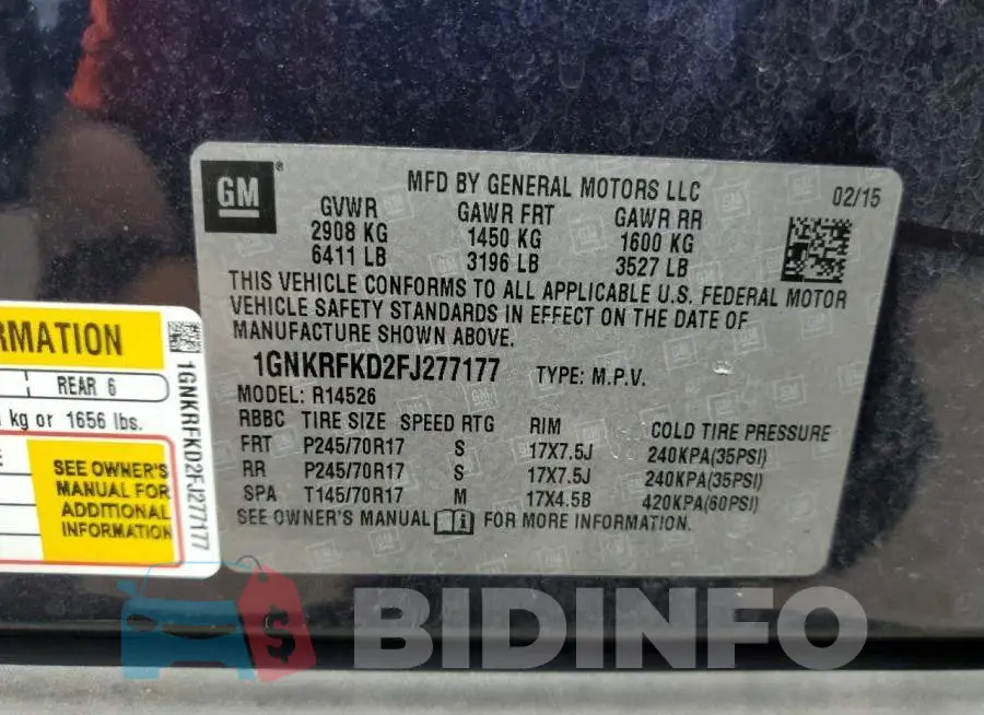 1GNKRFKD2FJ277177 Photo# 13