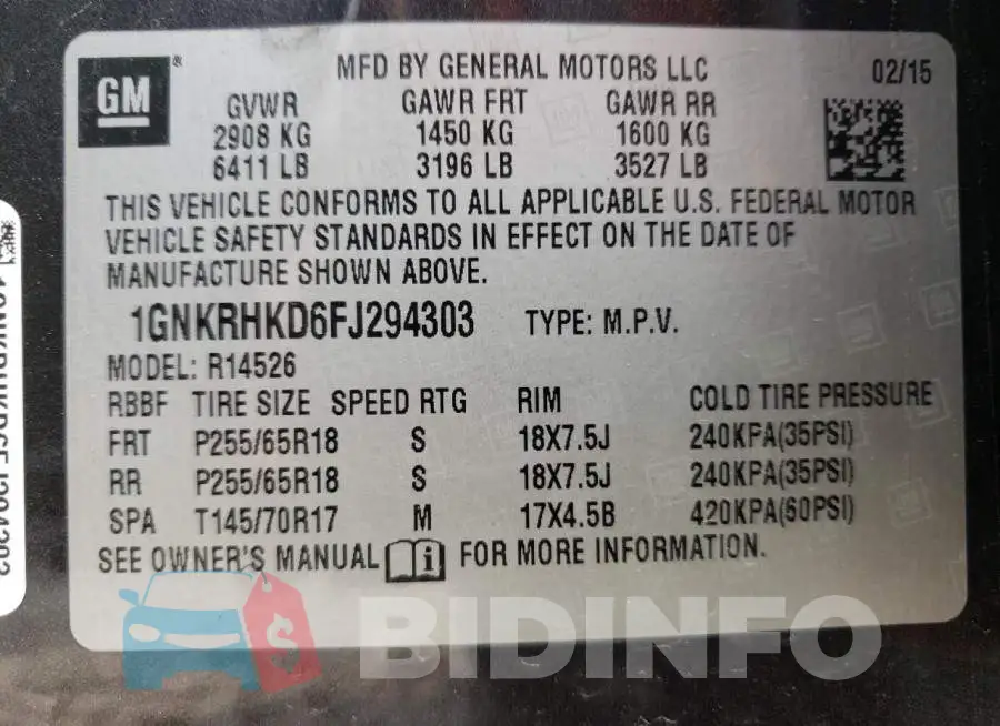 1GNKRHKD6FJ294303 Photo# 13
