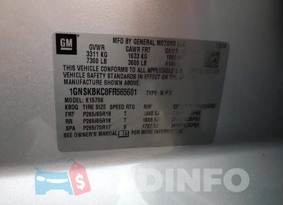 1GNSKBKC8FR565601 Photo# 12