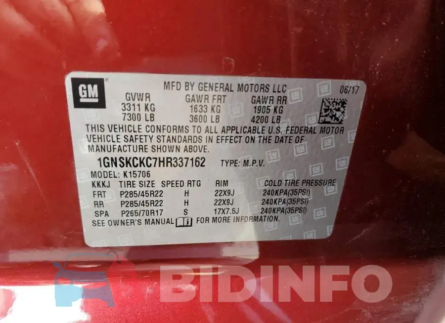 1GNSKCKC7HR337162 Photo# 13