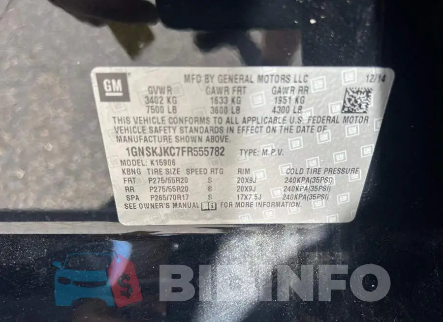 1GNSKJKC7FR555782 Photo# 10