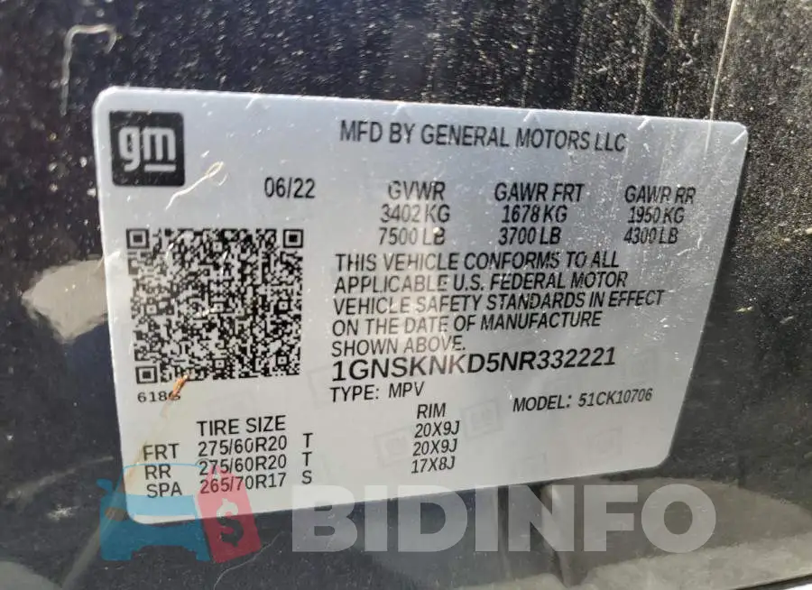 1GNSKNKD5NR332221 Photo# 12