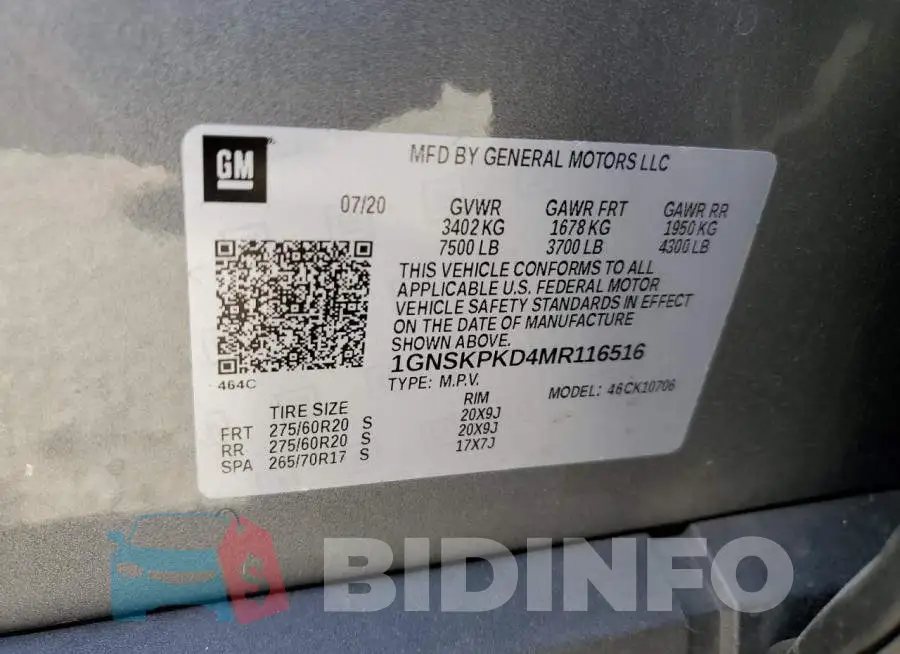 1GNSKPKD4MR116516 Photo# 12