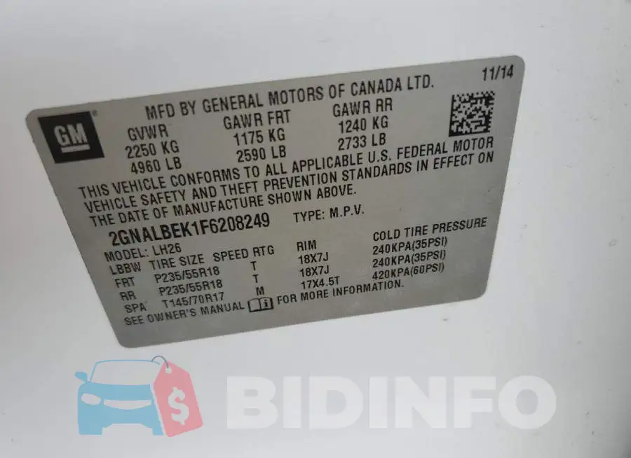 2GNALBEK1F6208249 Photo# 12
