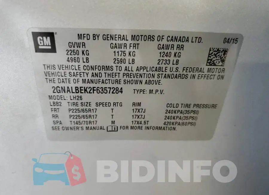 2GNALBEK2F6357284 Photo# 13