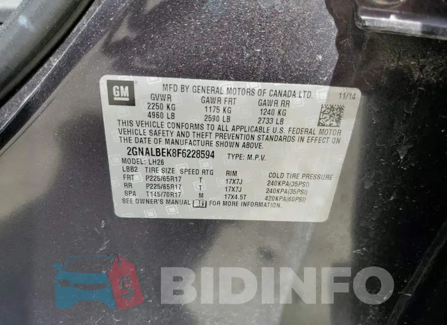2GNALBEK8F6228594 Photo# 12