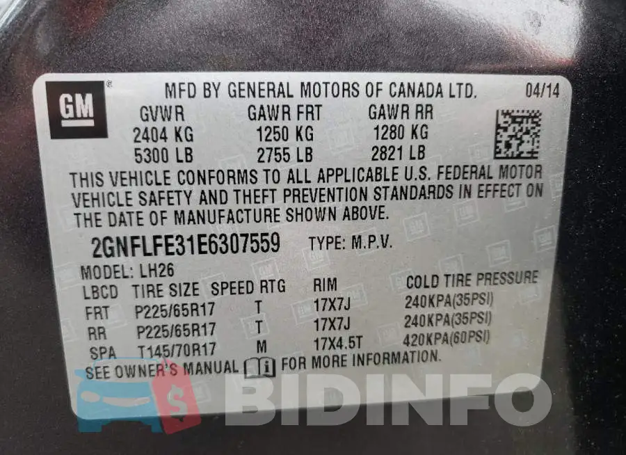 2GNFLFE31E6307559 Photo# 10