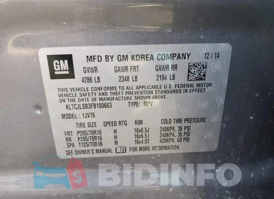KL7CJLSB3FB100663 Photo# 13