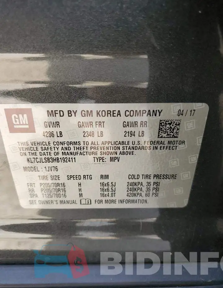 KL7CJLSB3HB192411 Photo# 12