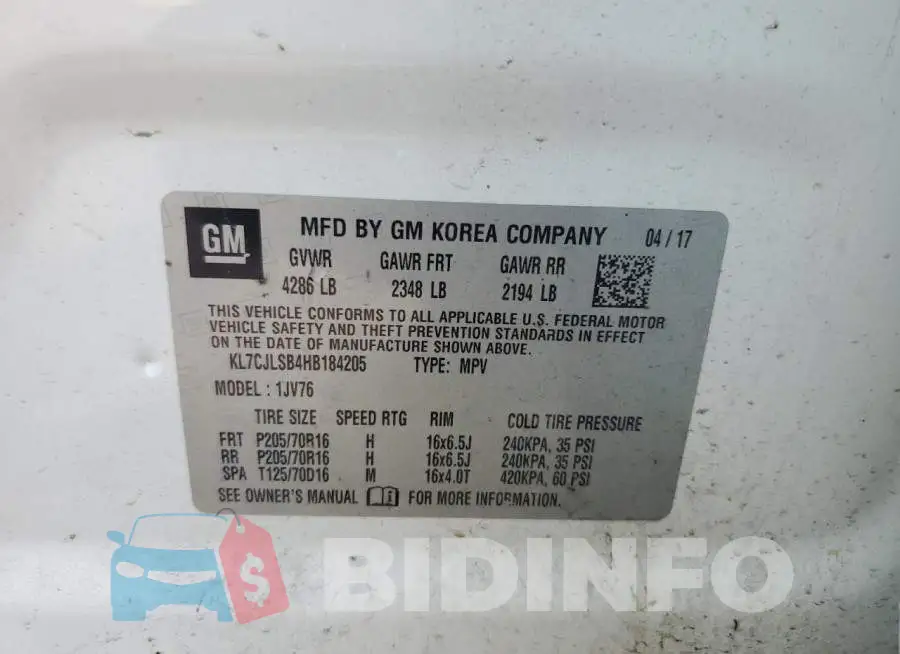 KL7CJLSB4HB184205 Photo# 12