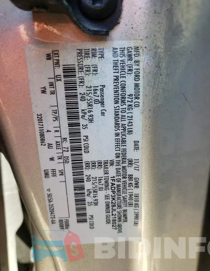 1FADP3K28JL218027 Photo# 12