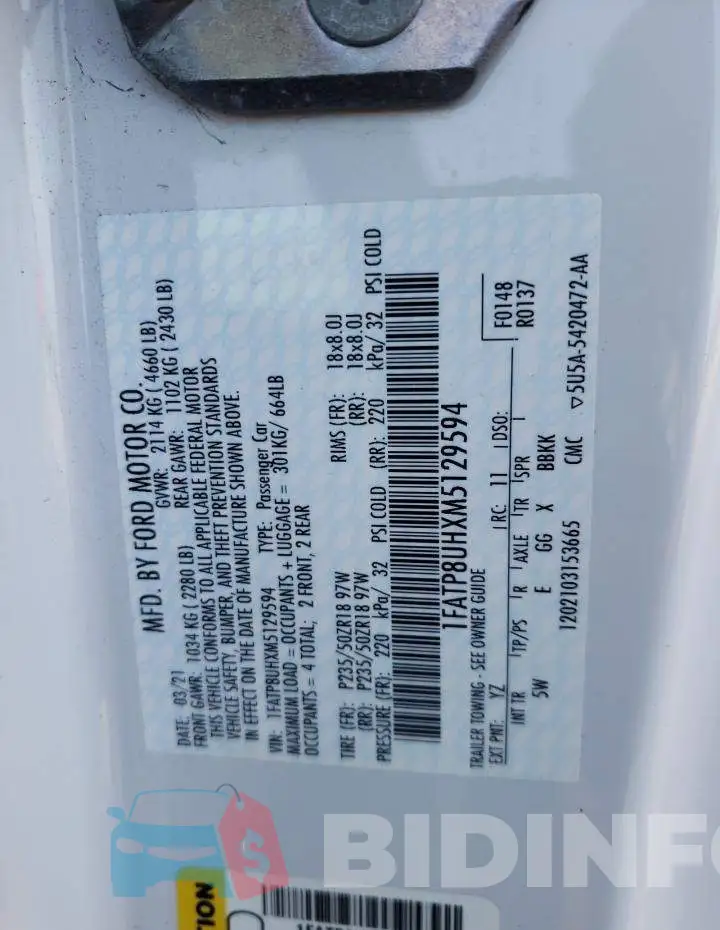 1FATP8UHXM5129594 Photo# 12