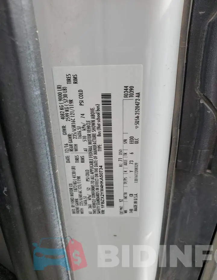 1FBZX2YM4HKA50734 Photo# 13
