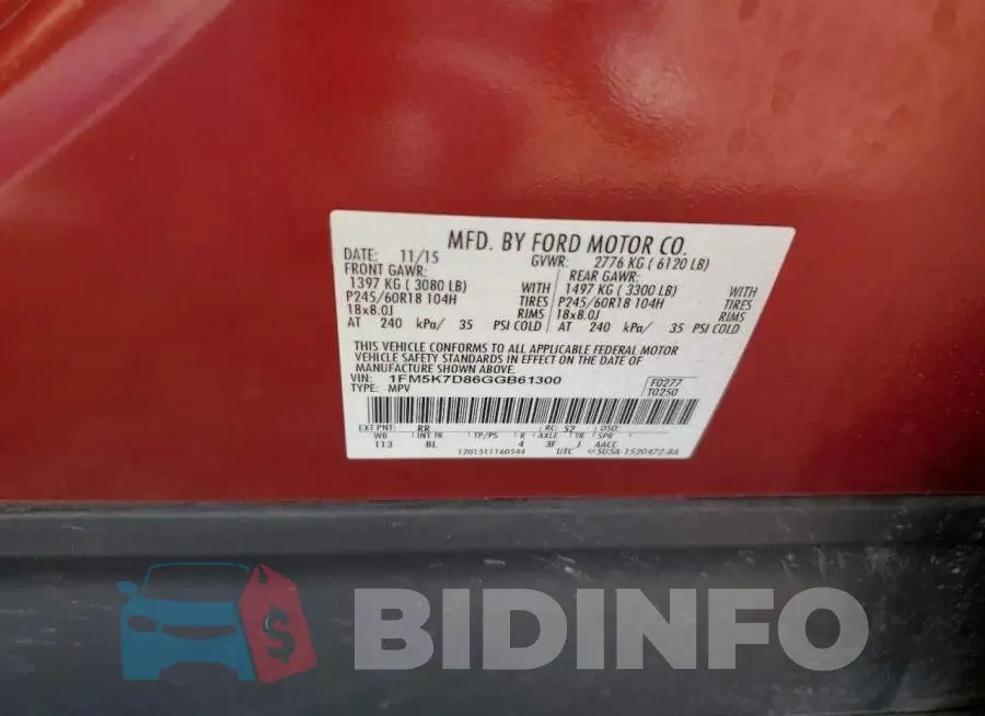 1FM5K7D86GGB61300 Photo# 12
