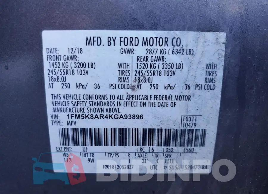 1FM5K8AR4KGA93896 Photo# 13