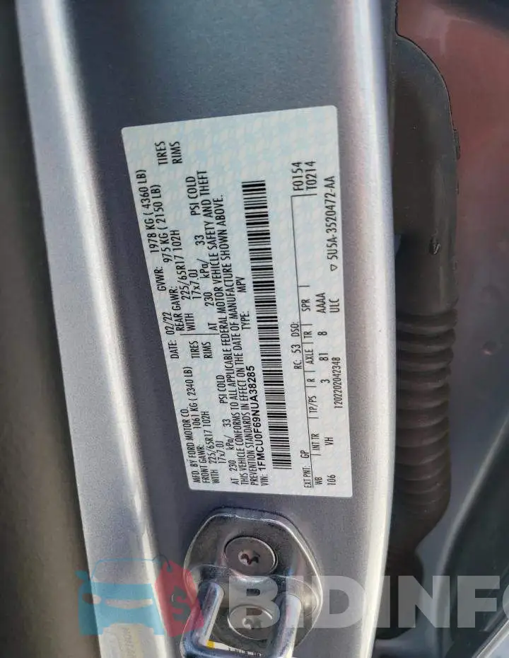 1FMCU0F69NUA38285 Photo# 13