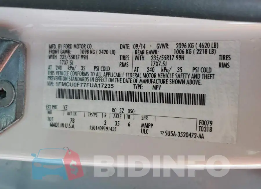 1FMCU0F77FUA17235 Photo# 14